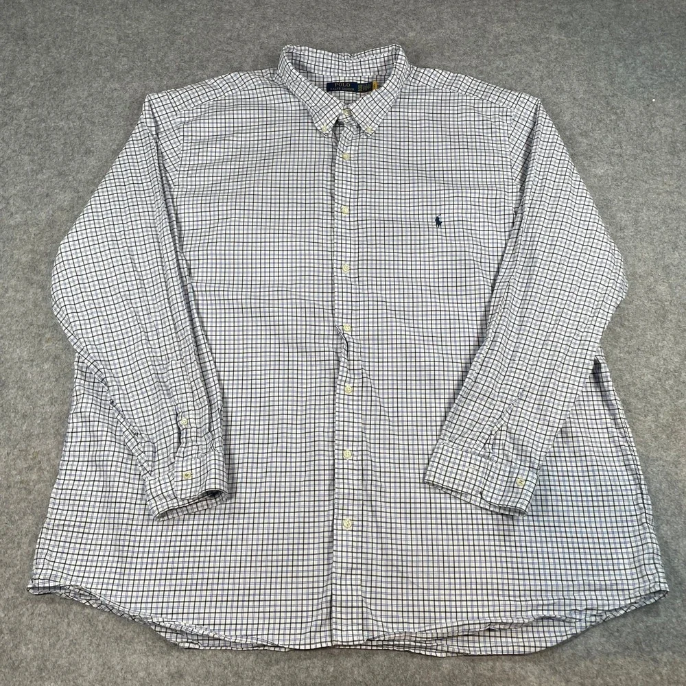 Polo Ralph Lauren Mens Shirt 4XB White Plaid Long Sleeve